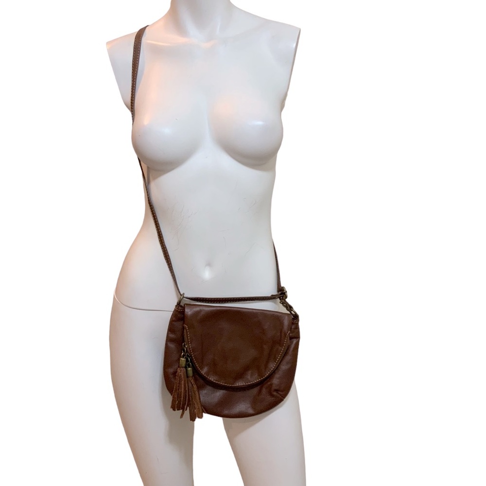 Italian Brown  Leather Fold Over Crossbody Adjustable straps purse